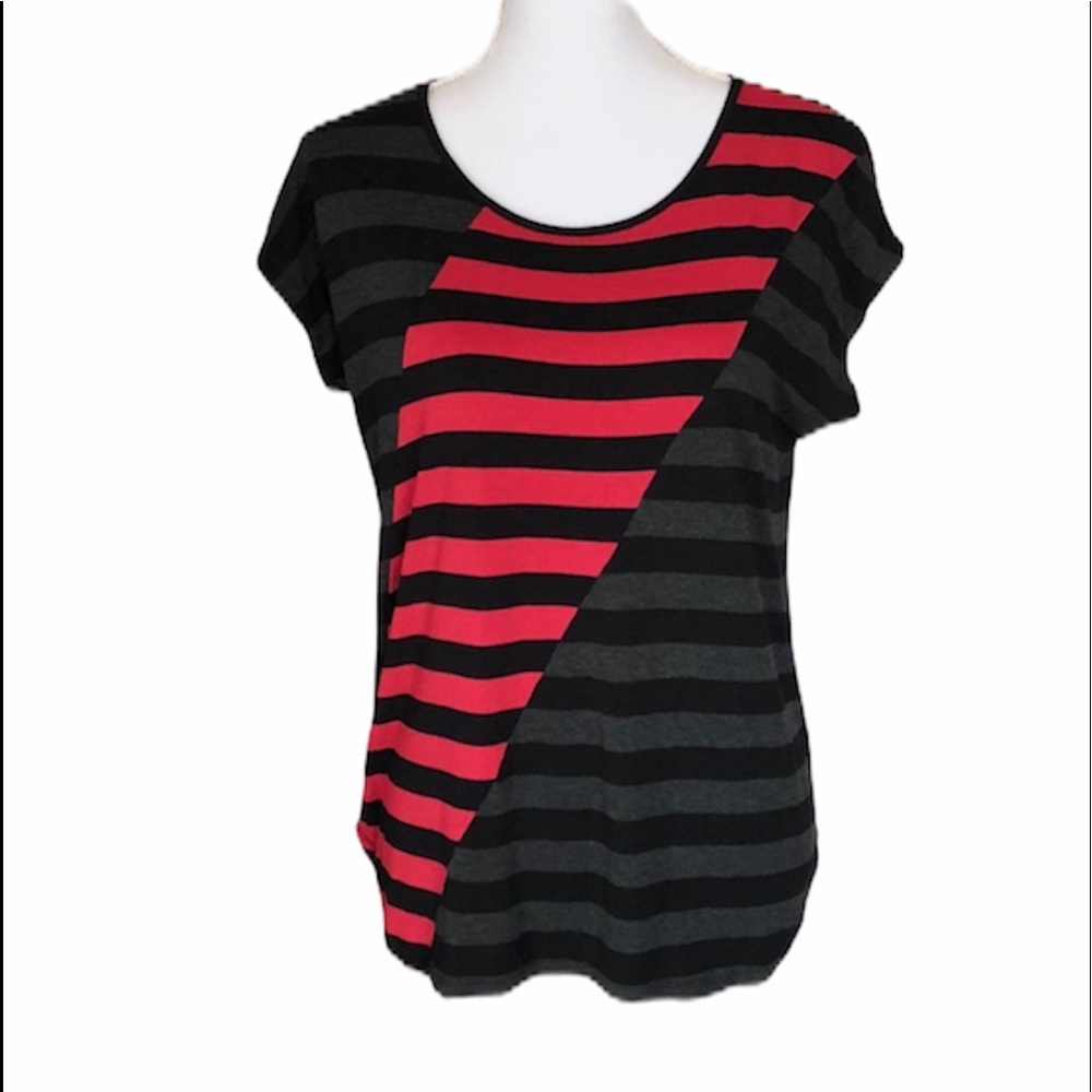 Cable & Gauge Striped Scoop Neck Blouse Petite Medium PM EUC